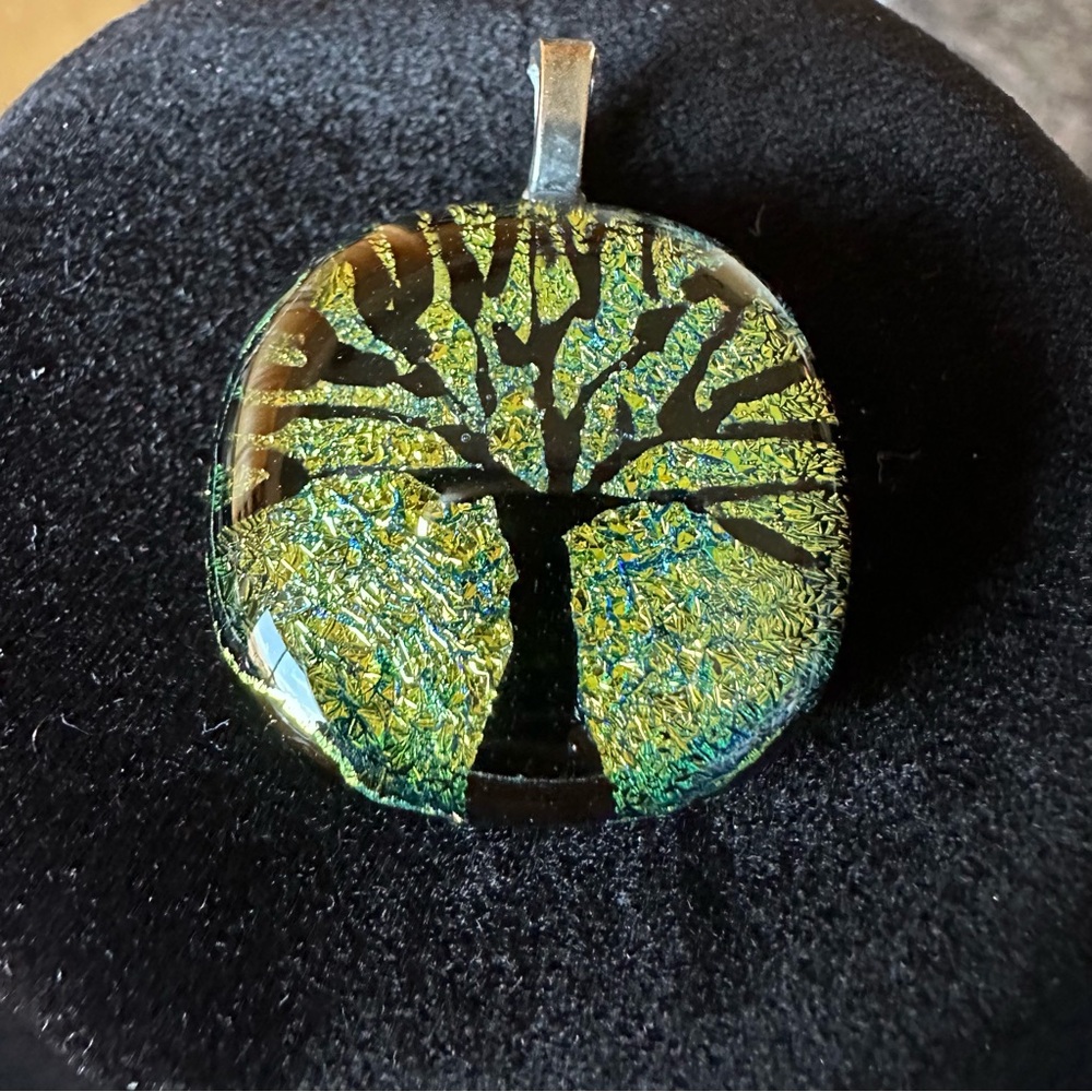 Dichroic Glass Vintage Tree of Life Handmade Pendant - Picture 2 of 5